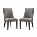 2er Set Esszimmerstühle Polsterstühle Polyester-Samt Gummibaum Massivholz rechteckig Grau Dunkelbraun 52 x 62 x 96 cm