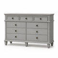 Kommode Sideboard mit 9 Schubladen rechteckig lackiertes MDF Gummibaum-Massivholz Grau Antikbronze 150 x 45 x 90 cm