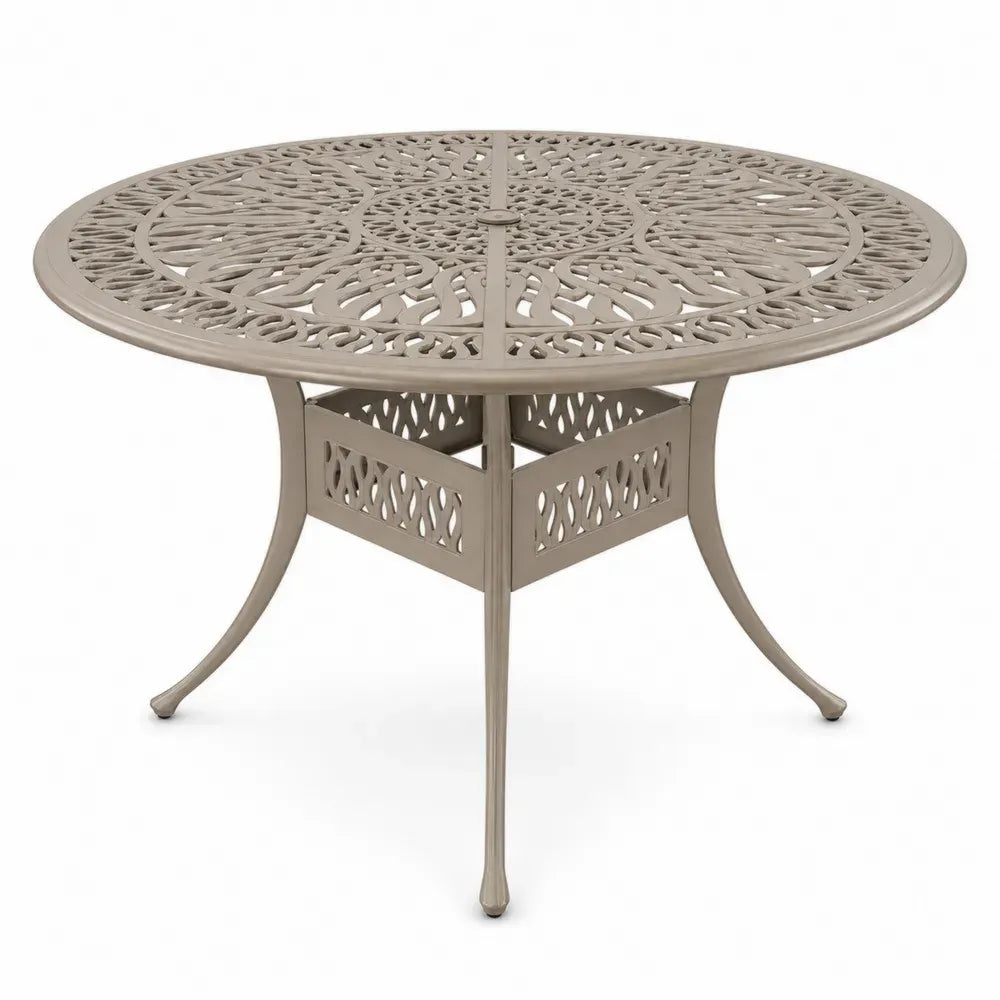 Gartentisch Esstisch rund Aluminiumguss pulverbeschichtet mit Schirmloch Taupe Schwarz Ø 120 x 74 cm