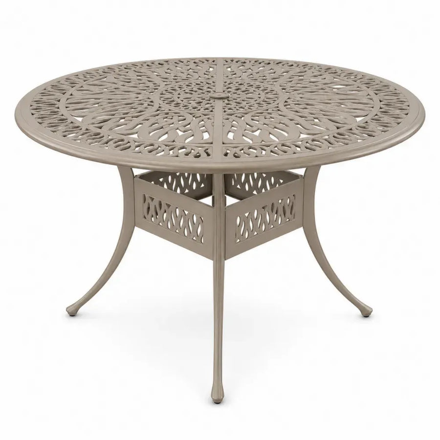 Gartentisch Esstisch rund Aluminiumguss pulverbeschichtet mit Schirmloch Taupe Schwarz Ø 120 x 74 cm