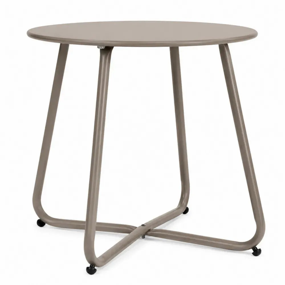 Runder Gartentisch Esstisch aus pulverbeschichtetem Stahl Taupe Ø 80 cm Höhe 74 cm