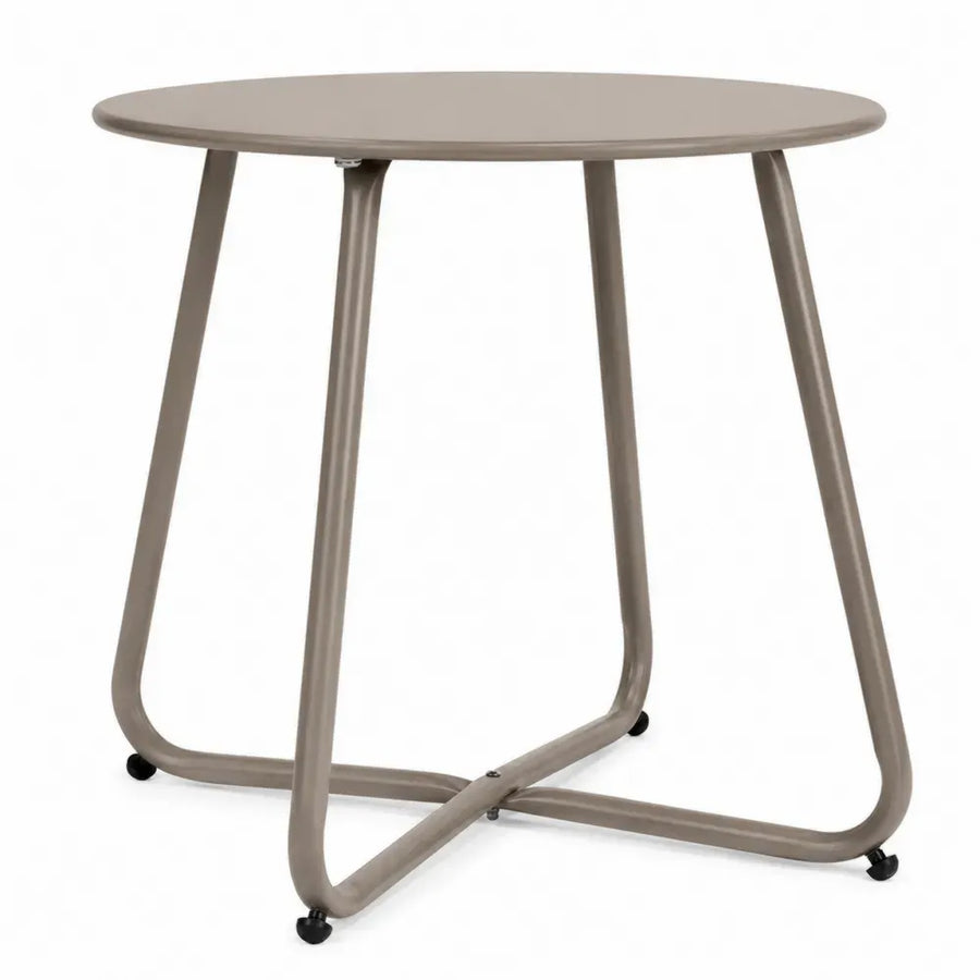 Runder Gartentisch Esstisch aus pulverbeschichtetem Stahl Taupe Ø 80 cm Höhe 74 cm
