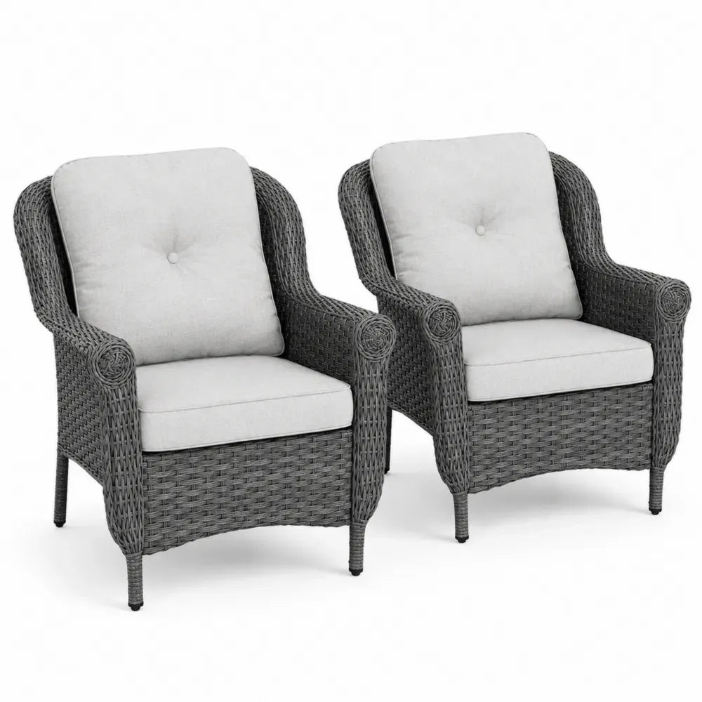 Gartensessel 2er Set Loungesessel PE Rattan Stahlrahmen Polyesterkissen Grau Hellgrau 74 x 75 x 88 cm
