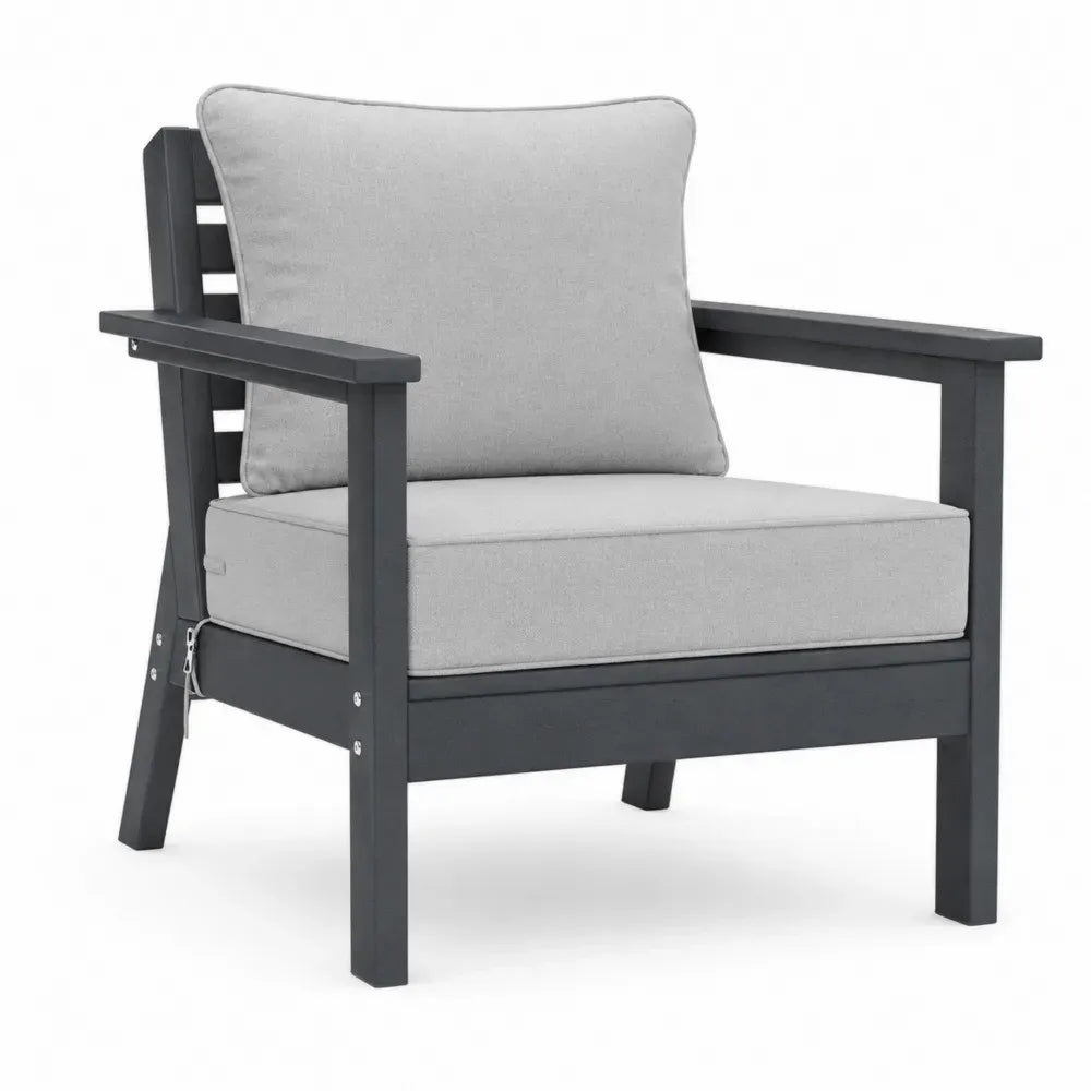 Gartensessel Loungesessel Akazienholzrahmen Polyesterkissen rechteckig Schwarz Hellgrau 72 x 76 x 80 cm