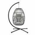 Hängesessel mit Gestell PE Rattan Stahl Polyesterkissen Eiform Grau Schwarz 105 x 105 x 195 cm