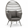 Garten Loungesessel Eiform PE Rattan Stahlgestell Polyesterkissen Grau Schwarz 100 x 88 x 150 cm