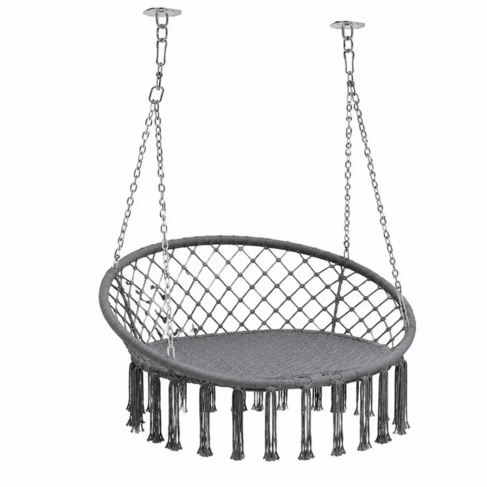 Hängesessel 2-Sitzer Schaukelsitz oval aus Polyesterseil mit verzinkten Stahlketten Grau Silber 150 x 75 x 65 cm