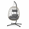 Hängesessel mit Gestell Netzgeflecht PE Rattan Stahl Polyesterkissen Eiform Naturgrau Grau Schwarz 105 x 105 x 195 cm