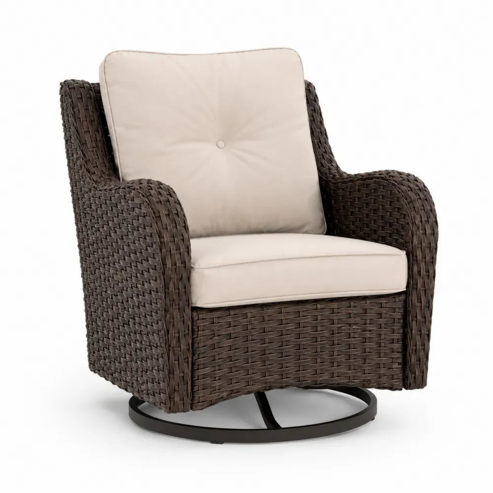 Gartensessel Loungesessel mit rundem Standfuß 78 x 82 x 88 cm PE-Rattan Polyesterkissen pulverbeschichteter Stahl Braun Beige Schwarz