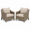 Garten Loungesessel 2er Set mit Armlehnen aus PE-Rattan mit Stahlgestell und Polyesterkissen Naturbeige Beige je 72 x 76 x 84 cm