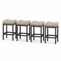 Barhocker 4er Set gepolstert Stahl Polyestergewebe quadratisch Beige Grau-Beige Schwarz 38 x 38 x 66 cm