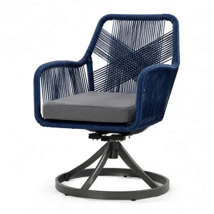 Gartensessel Loungesessel Drehsessel Polypropylen Seilgeflecht Stahlgestell Polyesterkissen Dunkelblau Dunkelgrau Schwarz 76 x 78 x 88 cm